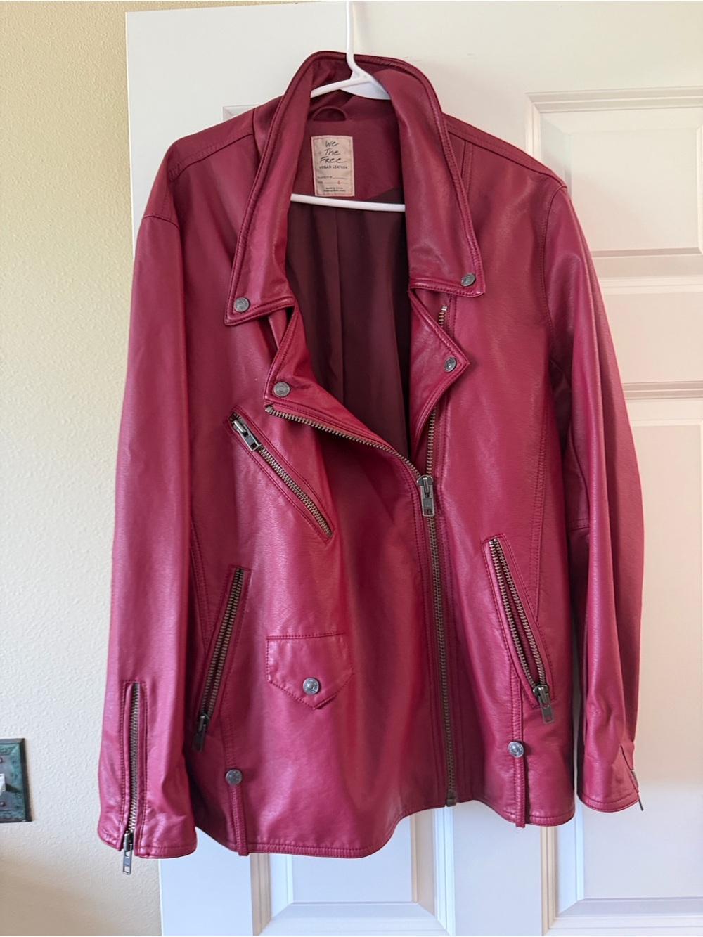 We The Free Wine-Red Faux Leather Moto Jacket - Picture 1 of 4